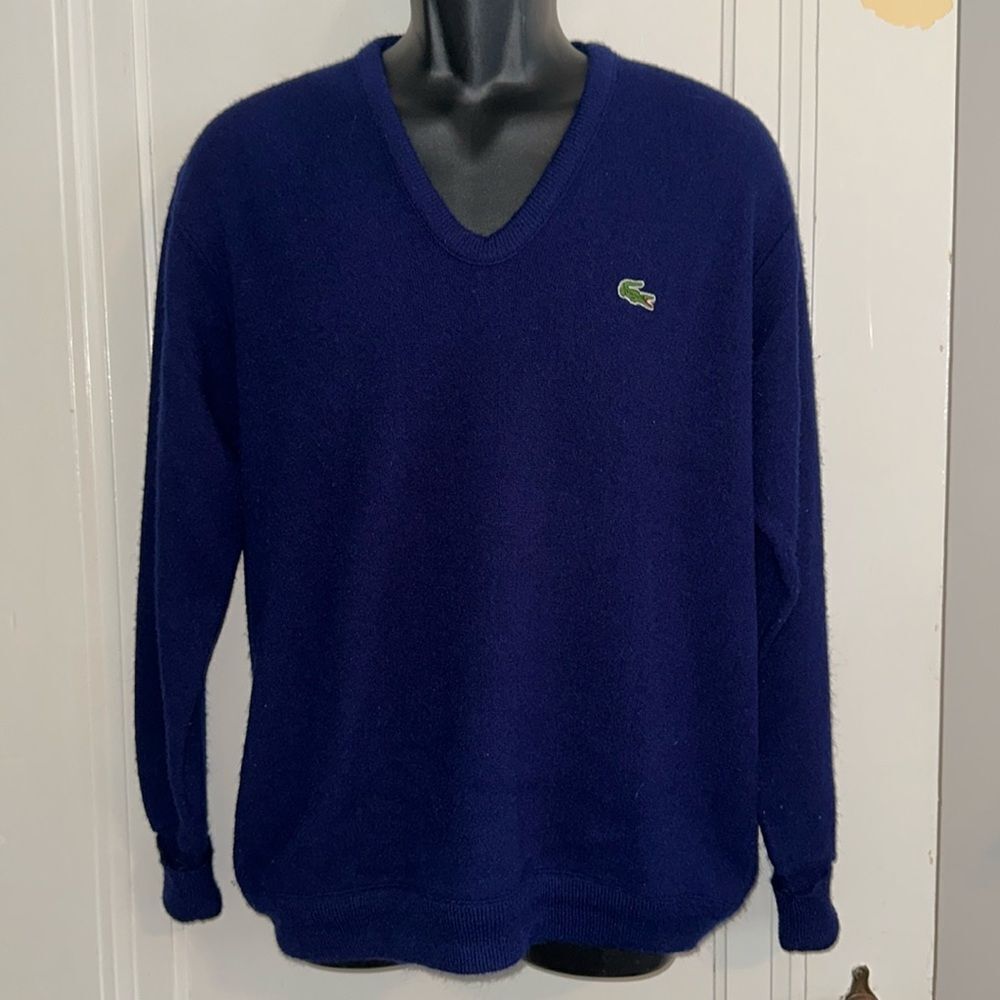 Vintage Izod Lacoste V neck navy blue acrylic sweater‎